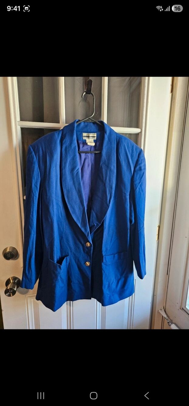 Vintage 80s August Max Woman Royal Cobalt Blue Shawl Collar Blazer Jacket 18W